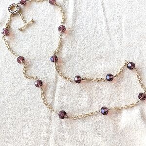 Heidi Daus Purple and Gold Tone Necklace with Elegant Beads